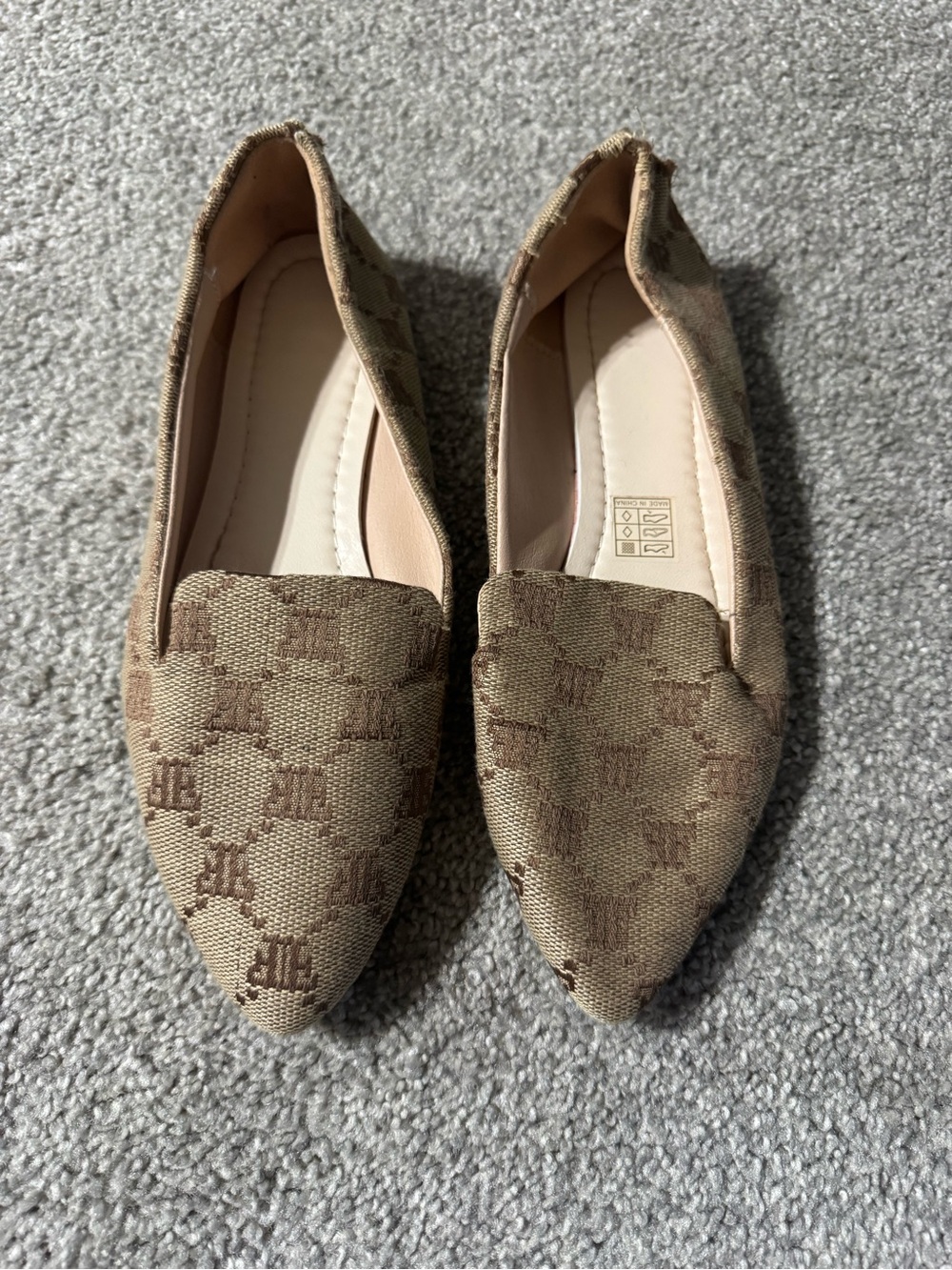 Women's Beige Patterned Slip-On Flats